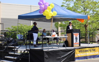 E.C. Goodwin Construction Career Fair, principal speaking to crowd