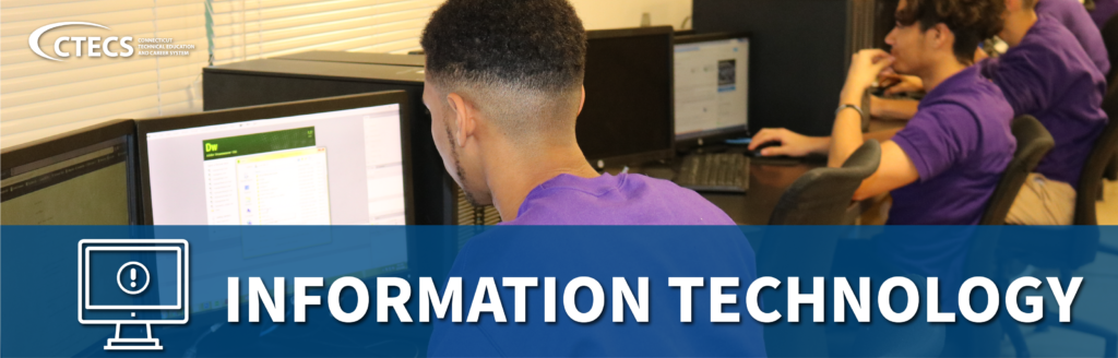 banner image of students on a computer in the Information Technology program. Says "Information Technology"