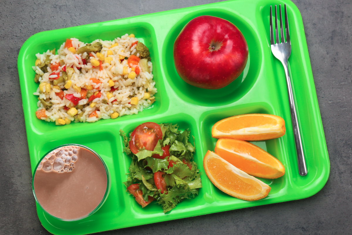 School lunch tray with food