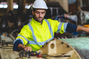 professional technician engineer working to check system of heavy industry manufacturing machine