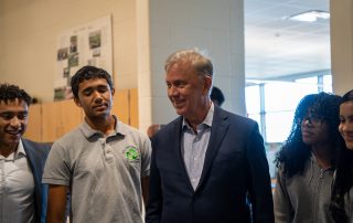 Governor Ned Lamont receives shop tour from Ella T. Grasso Technical High School Bioscience and Environmental Technology students.